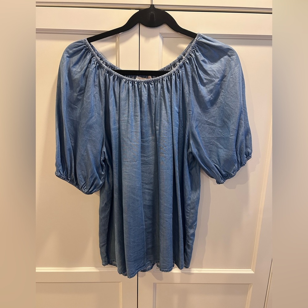LOFT Blue Gathered Blouse